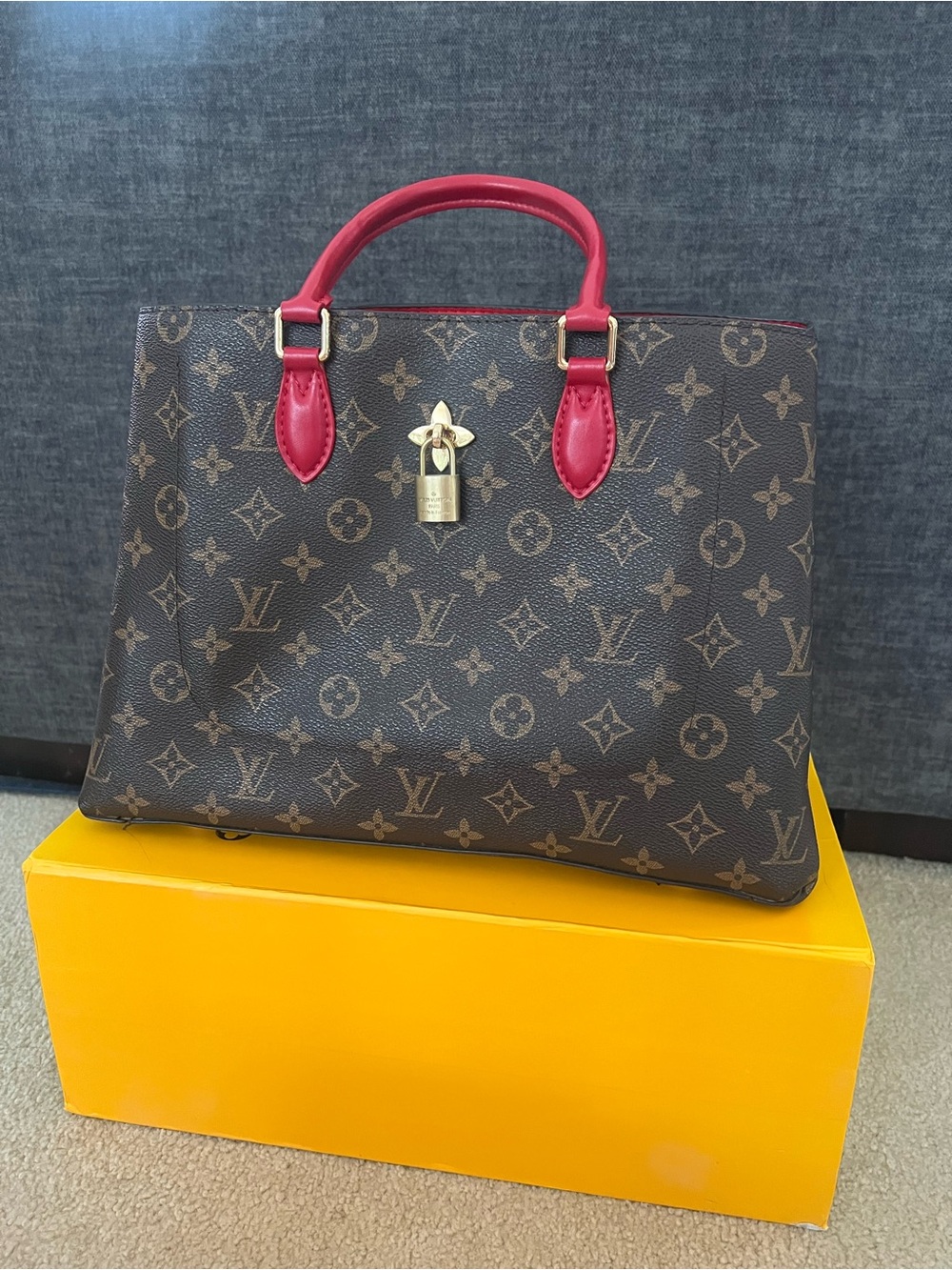 Louis Vuitton Monogram Satchel with Red Trim and Gold Lock